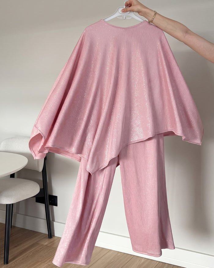 Kiona - Pink Shimmer Cape Palazzo Co-Ord Set