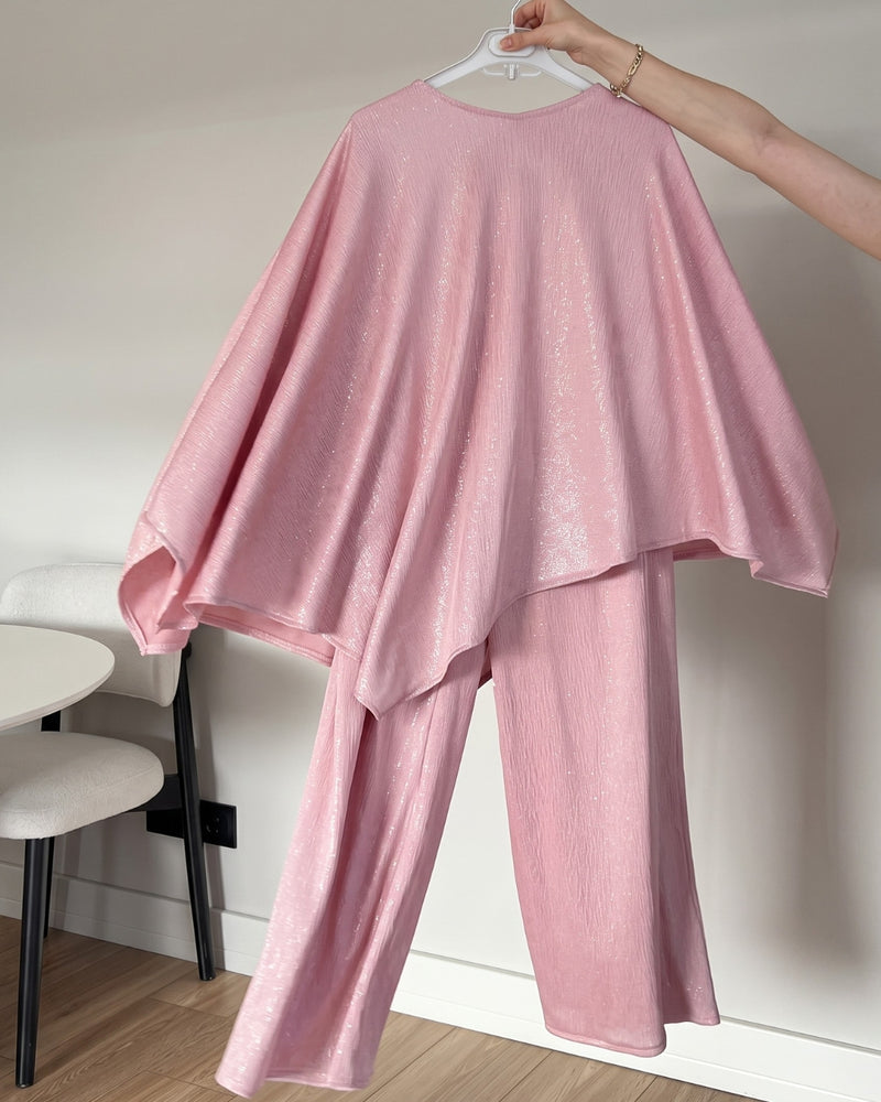 Kiona - Pink Shimmer Cape Palazzo Co-Ord Set