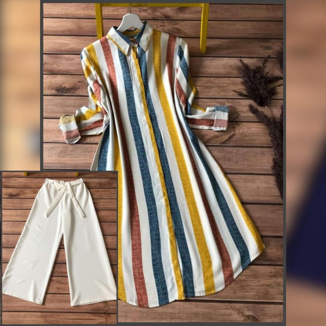 Zebra Yellow Reyon Collared Plazzo Set