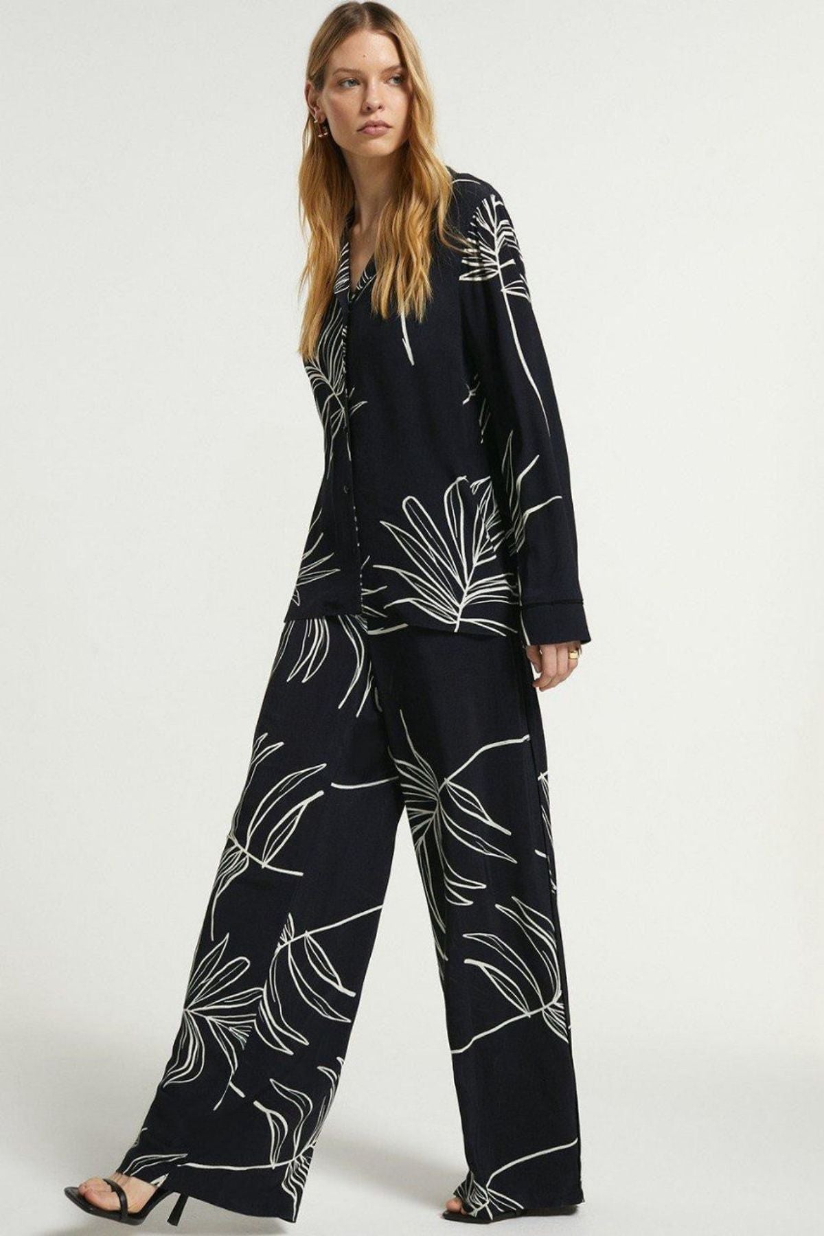 Black Botanical Print Co-Ord Set
