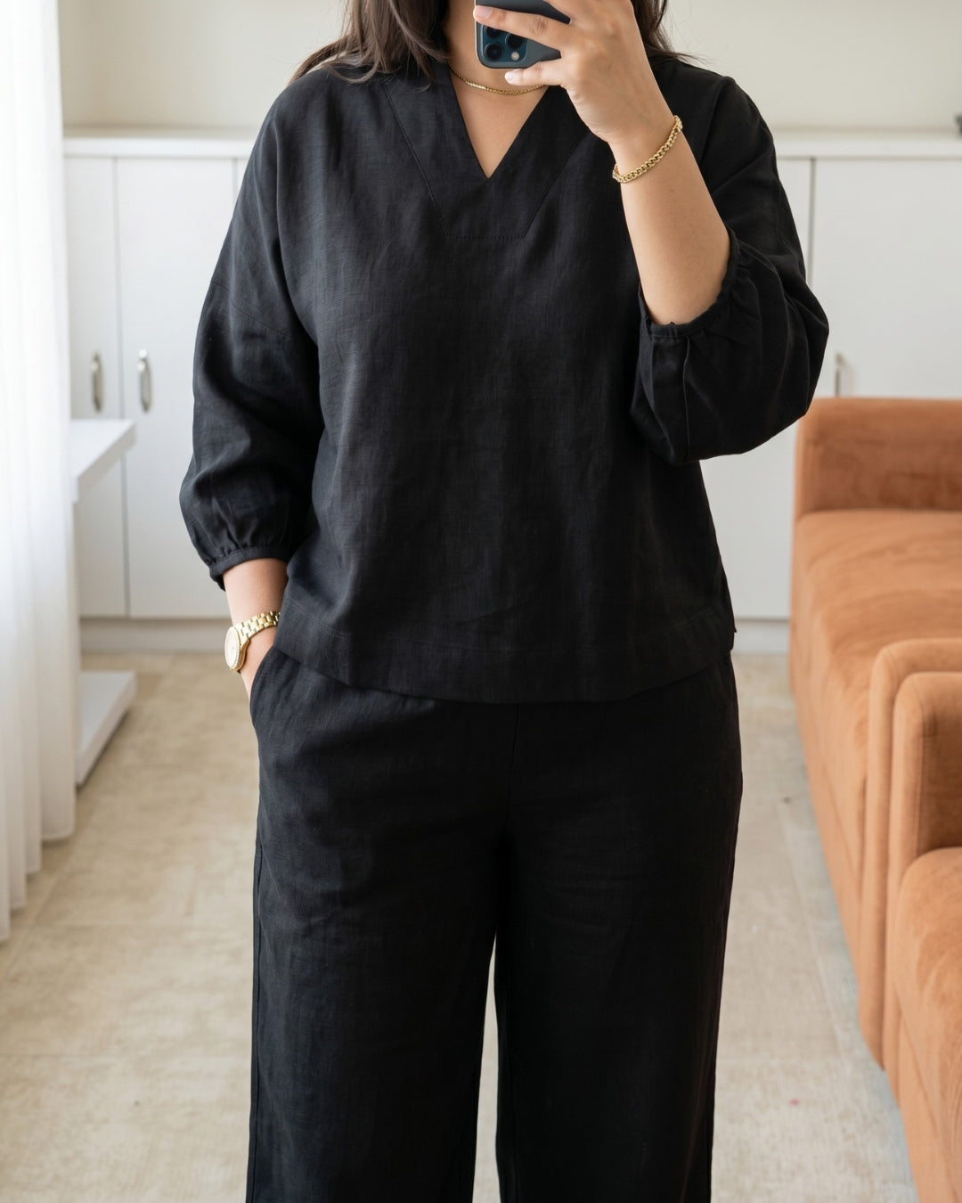 Nyra - Premium Black Linen Lounge Set