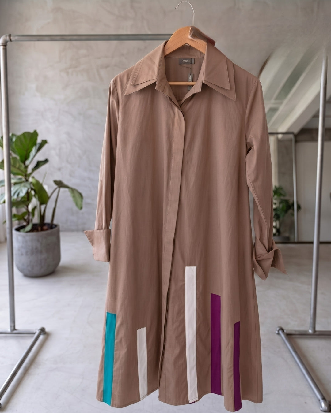 Driti - Brown Contemporary Printed Long Shirt Dress