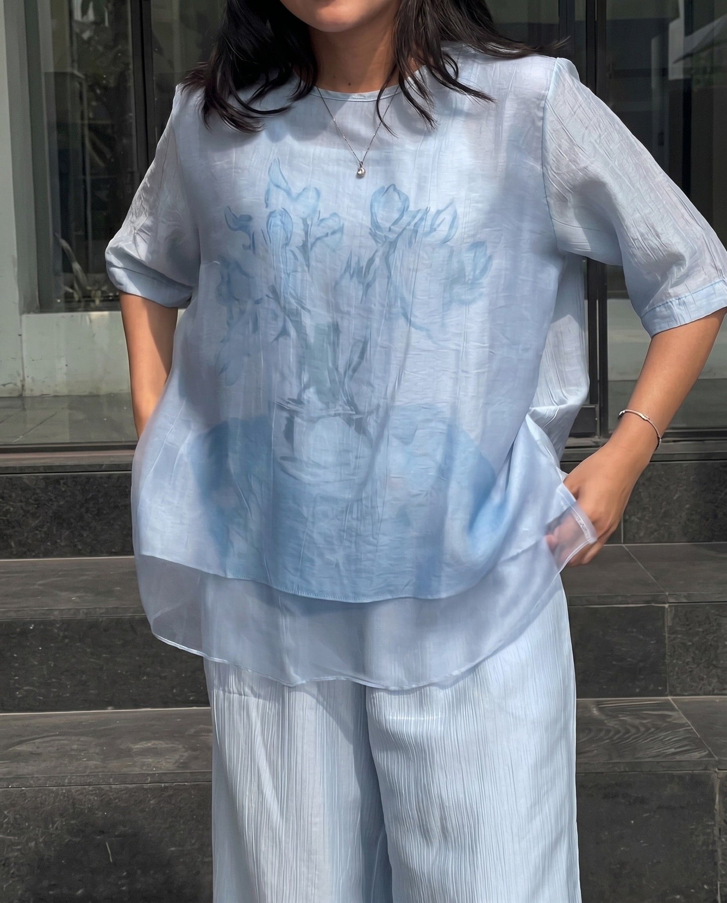 Oryxen - Sky Tissue Blend Layered Co-ord Set with Viscose Inner
