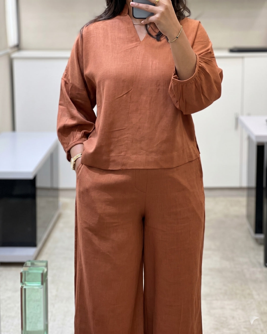 Nyra - Premium Rust Brown Linen Lounge Set