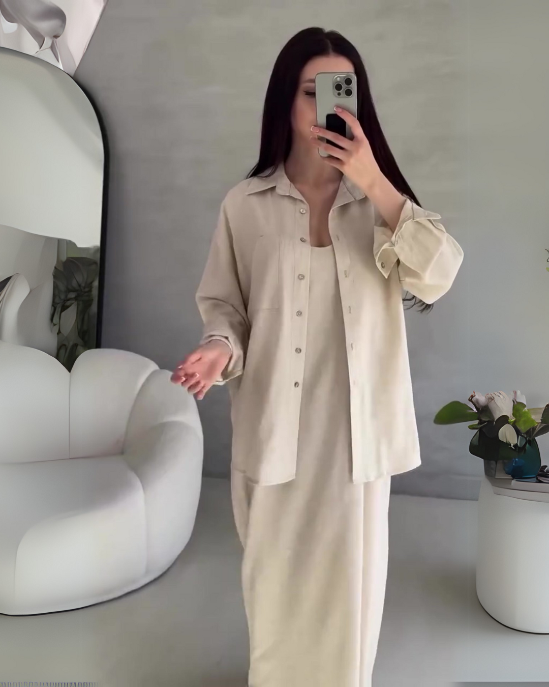 Serene - Spaghetti Strap Dress Off-white Co-ord set