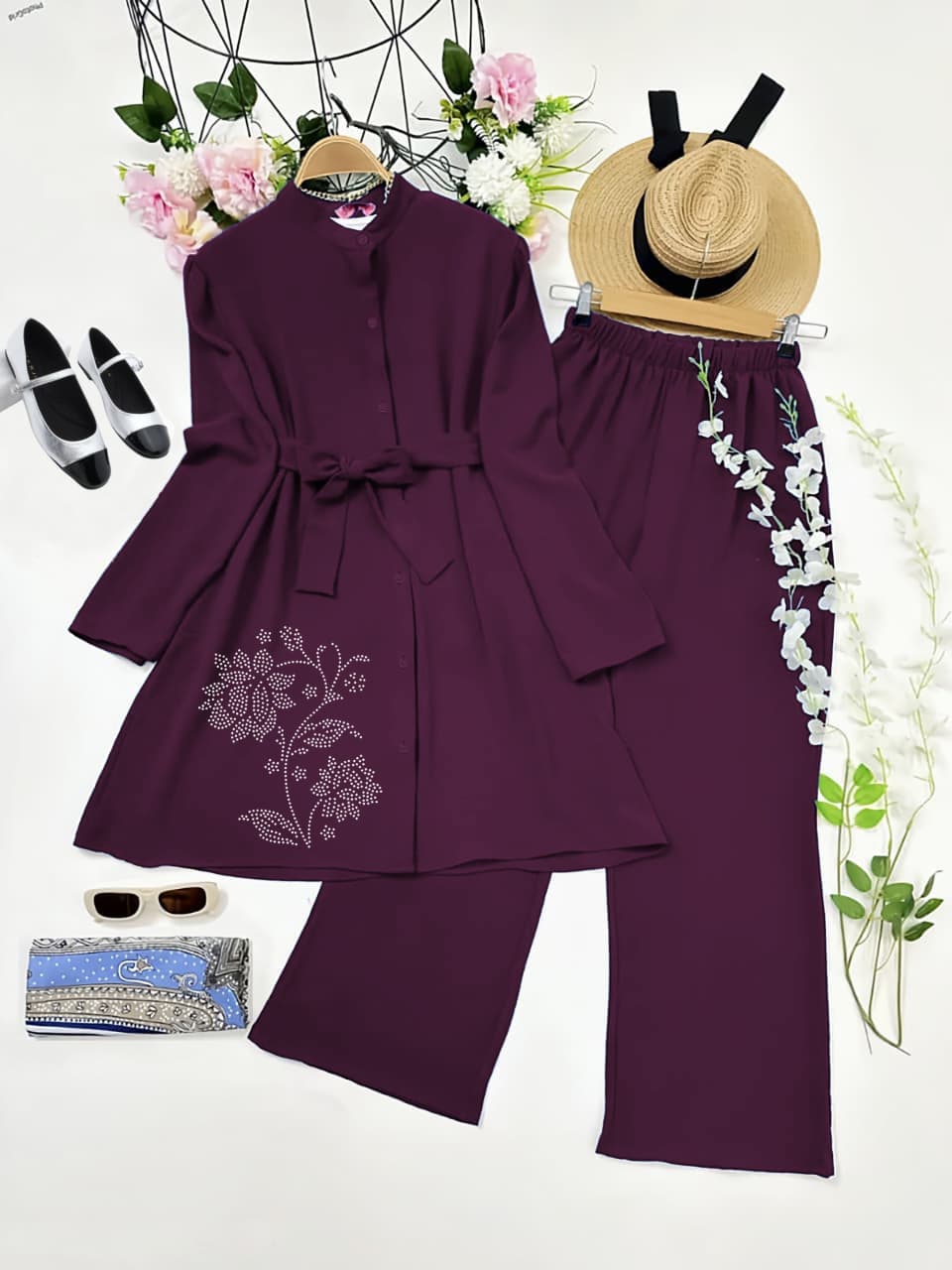 Shree Reyon Kurti and Plazzo Set Purple