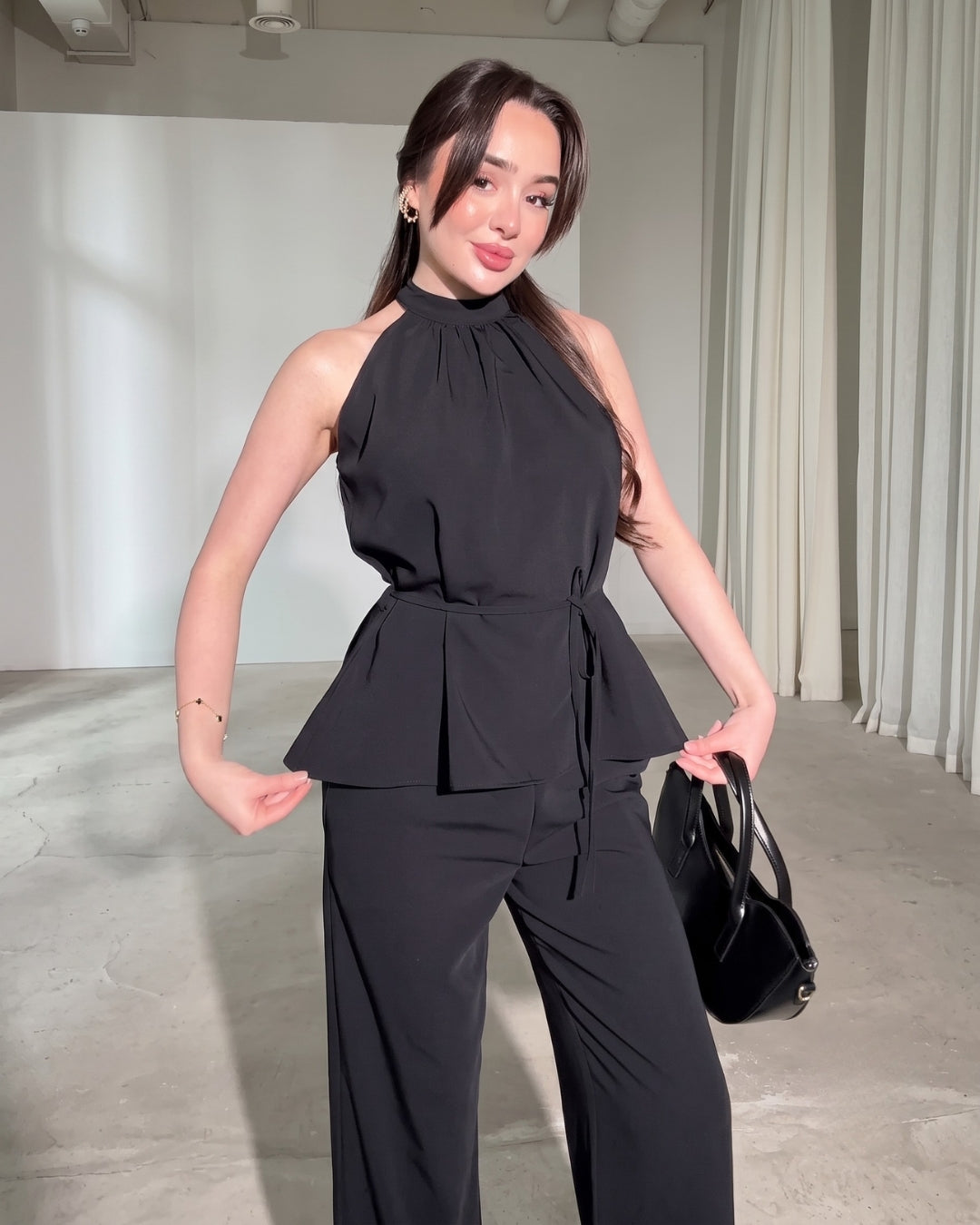 Amaya - Black Luxe Halter Neck Trouser Co-Ord Set