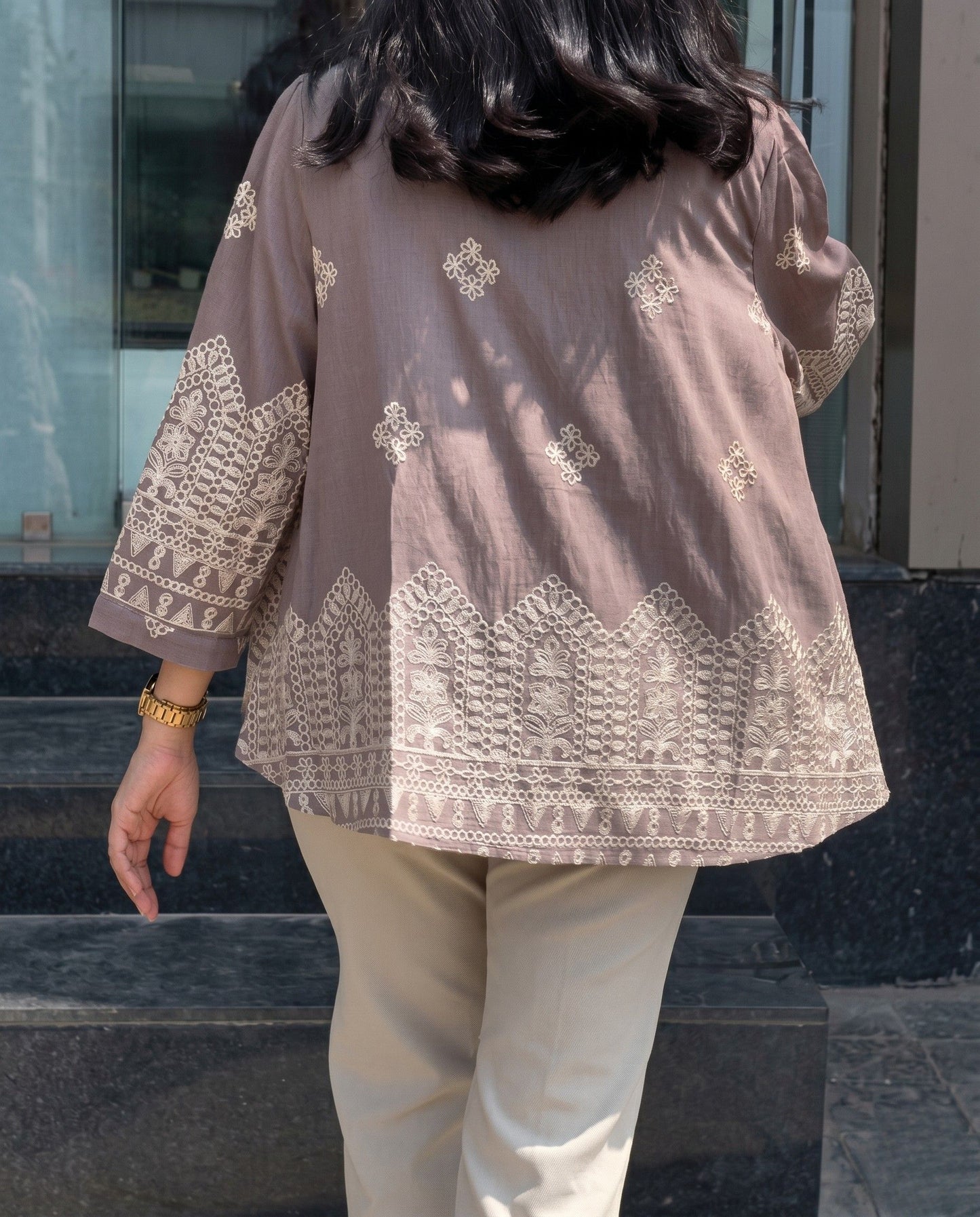 Zivo - Mauve Chain Embroidered Premium Silk Blend Top With Pant