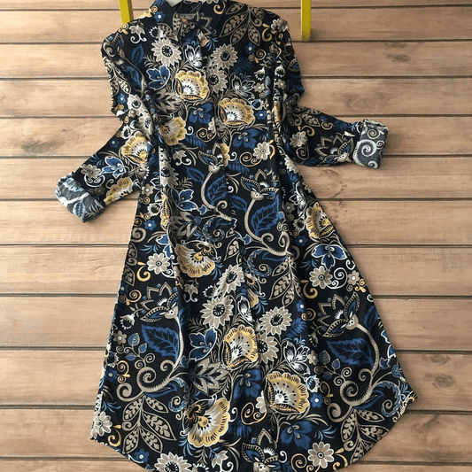 Annabel Flowers With Navy Blue Reyon Kurti with Imported Lycra Top