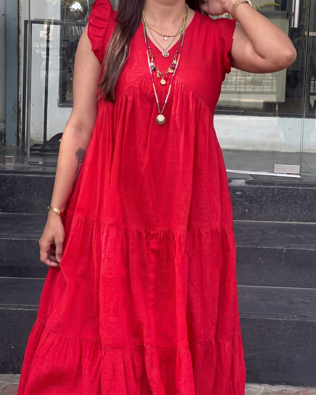 Alina - Red Ruffle Charm Dress