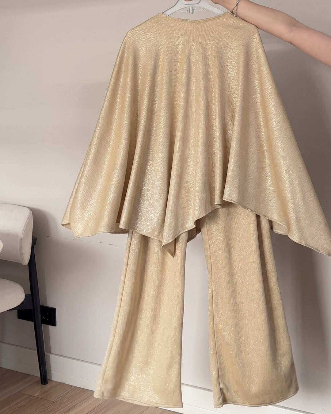 Kiona - Cream Shimmer Cape Palazzo Co-Ord