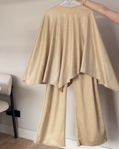Kiona - Cream Shimmer Cape Palazzo Co-Ord
