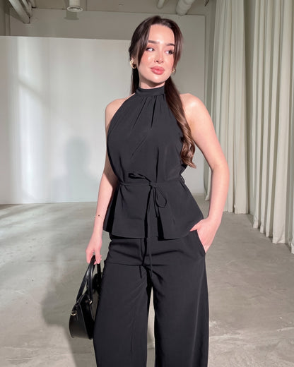 Amaya - Black Luxe Halter Neck Trouser Co-Ord Set