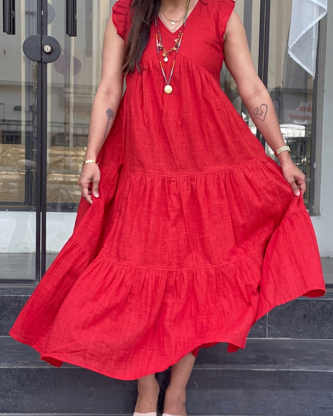 Alina - Red Ruffle Charm Dress