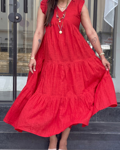 Alina - Red Ruffle Charm Dress