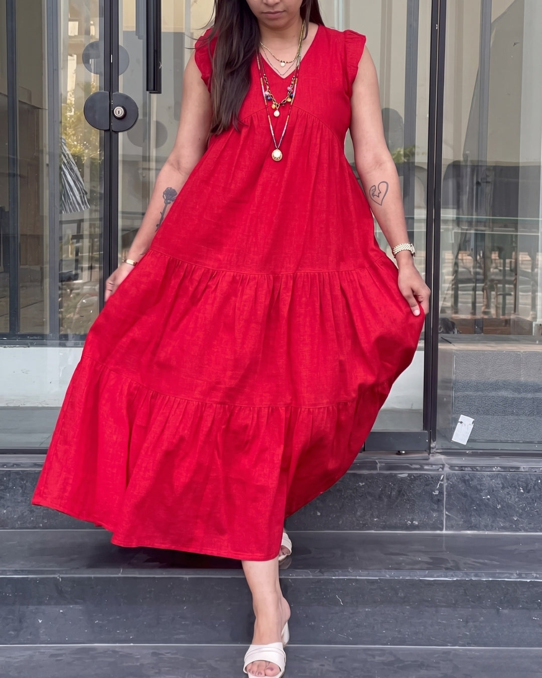 Alina - Red Ruffle Charm Dress