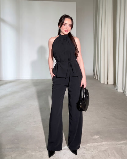 Amaya - Black Luxe Halter Neck Trouser Co-Ord Set