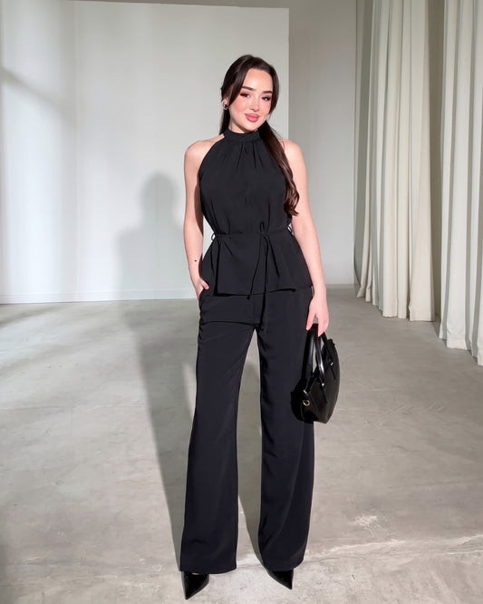 Amaya - Black Luxe Halter Neck Trouser Co-Ord Set
