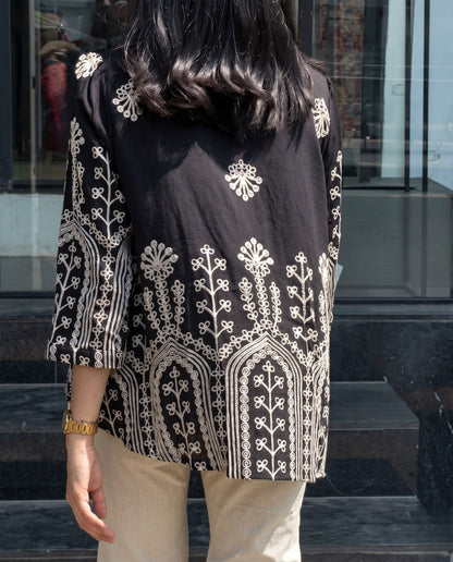 Zivo - Black Chain Embroidered Premium Silk Blend Top With Pant