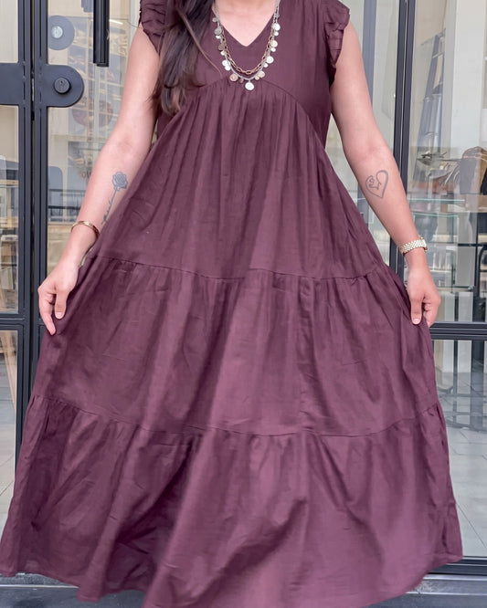 Alina - Brown Ruffle Charm Dress