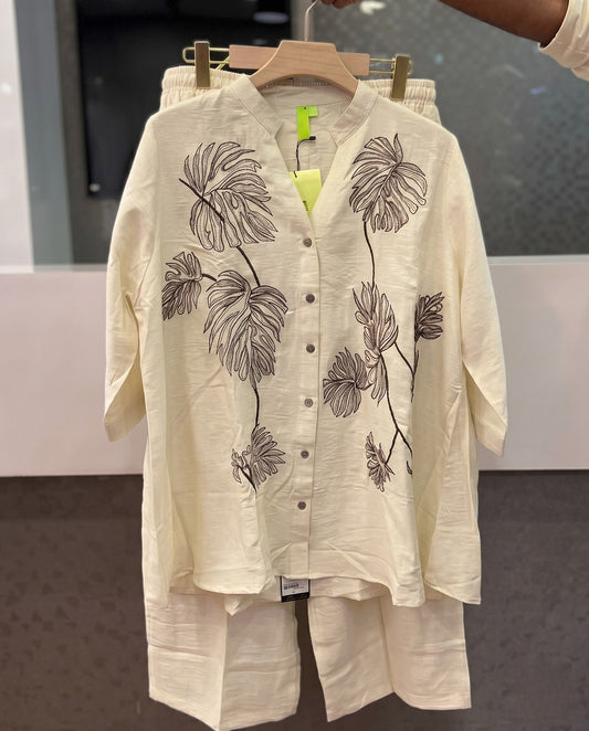 Lyvo - Cream Printed Leaf Co Ord Set