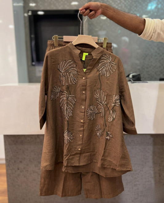 Lyvo - Brown Printed Leaf Co Ord Set