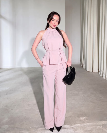 Amaya - Pink Luxe Halter Neck Trouser Co-Ord Set