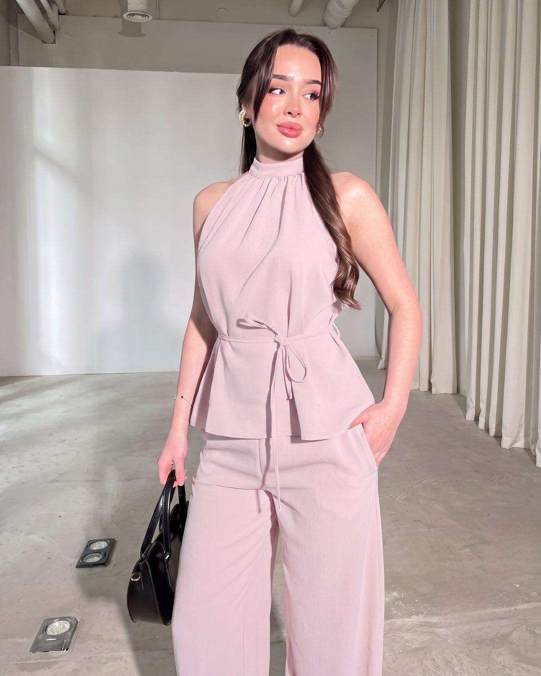 Amaya - Pink Luxe Halter Neck Trouser Co-Ord Set