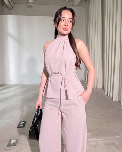 Amaya - Pink Luxe Halter Neck Trouser Co-Ord Set