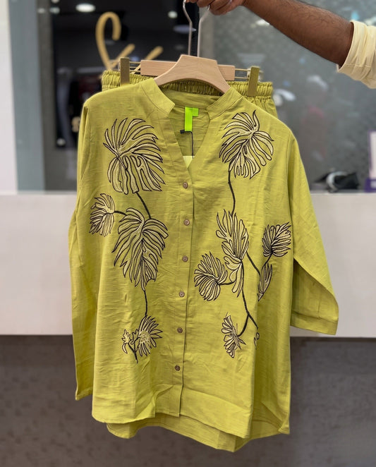 Lyvo - Lime Printed Leaf Co Ord Set