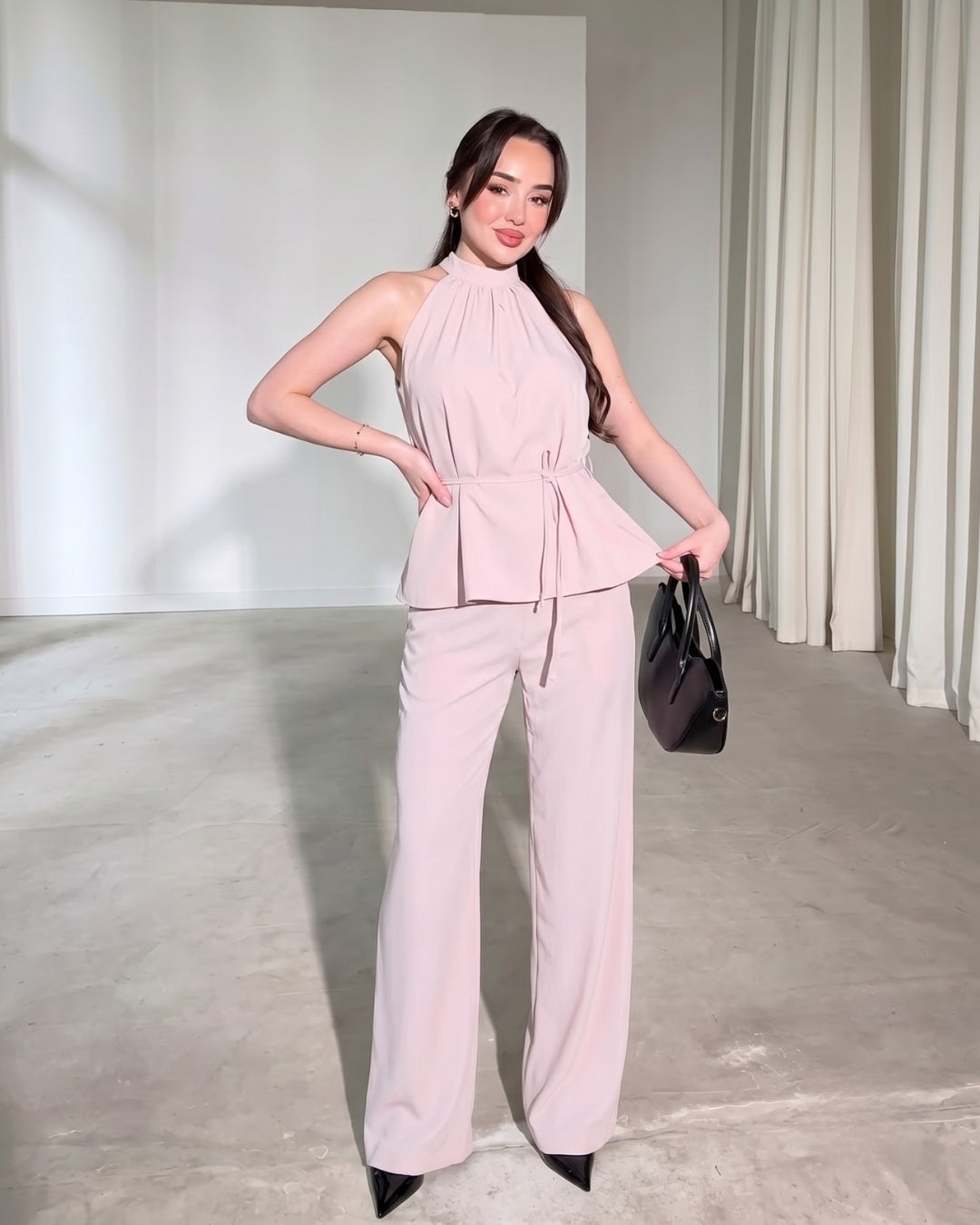 Amaya - Pink Luxe Halter Neck Trouser Co-Ord Set