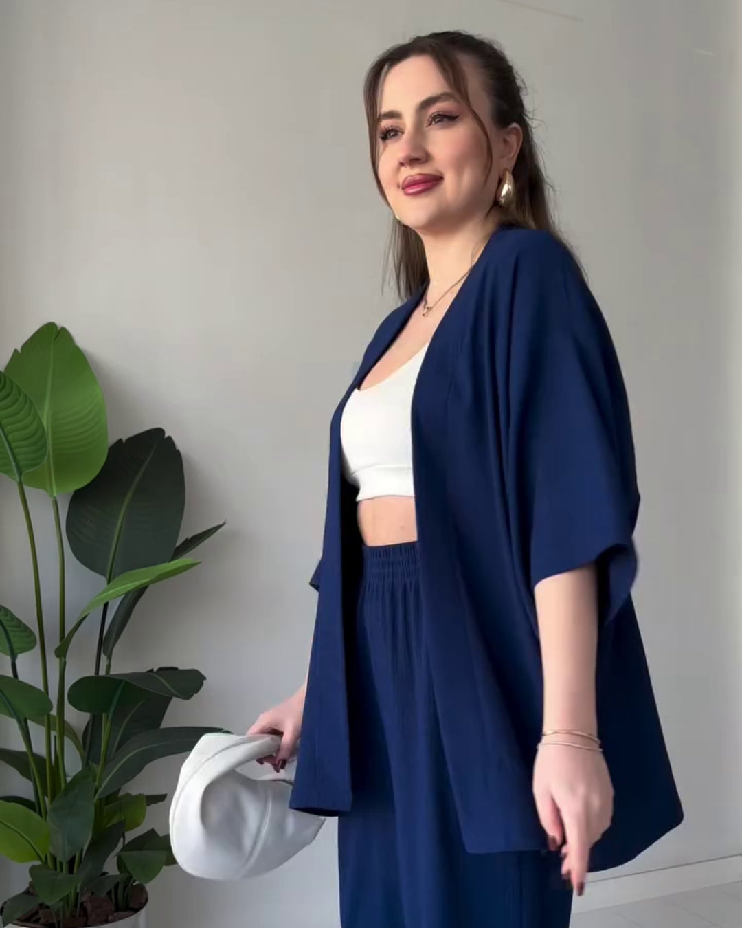 Amora - Blue Breezy Kimono Palazzo Co-Ord Set