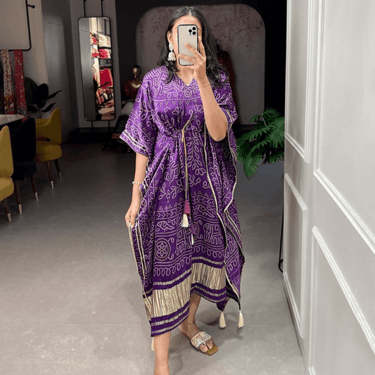 Bandhani Purple Print Satin Kaftan