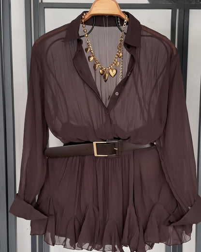 Griva - Chocolate Sheer Chiffon Belted Co-Ord Set