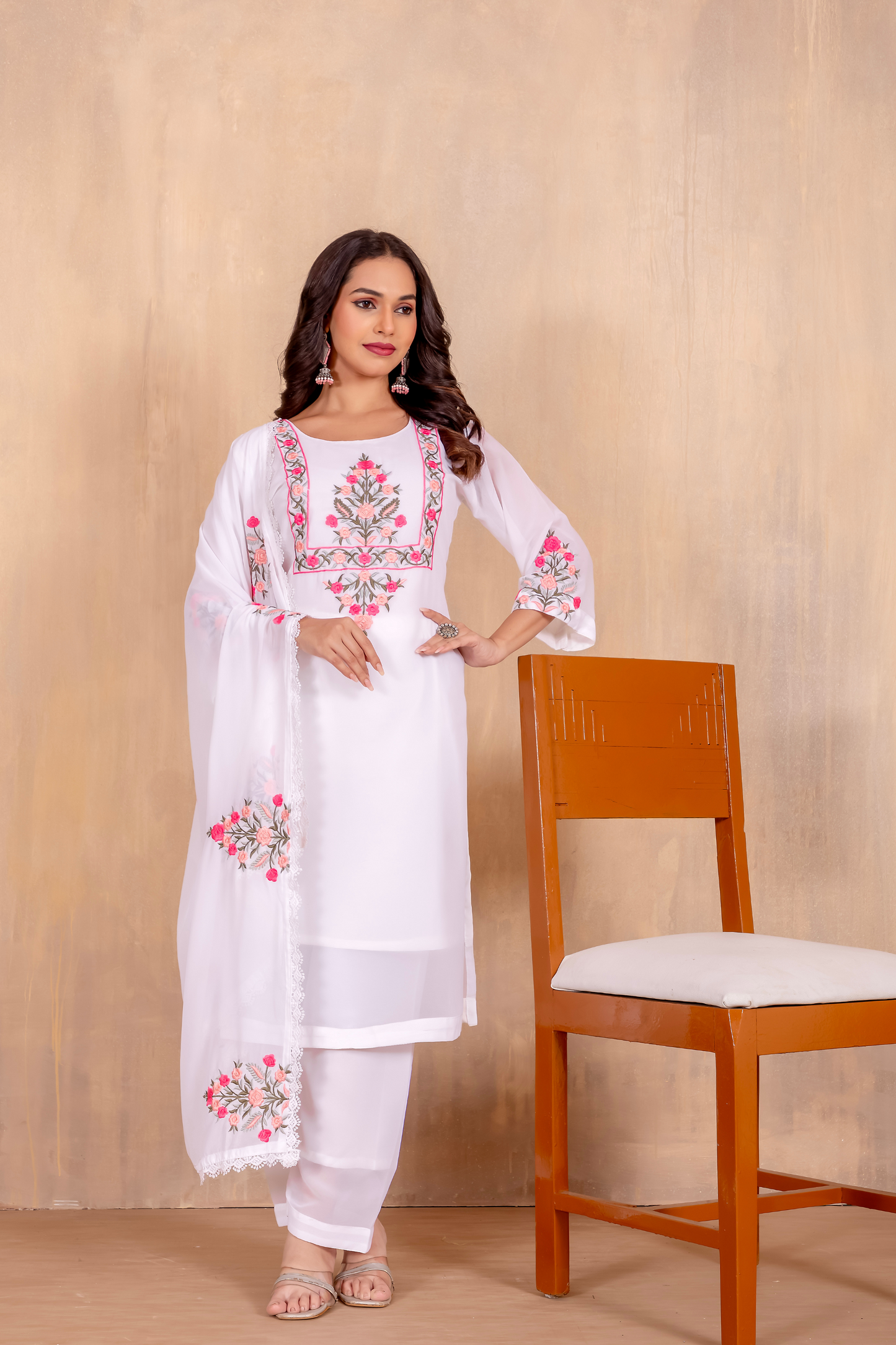 Ivory Blossom - Embroidered Cotton Kurta Set