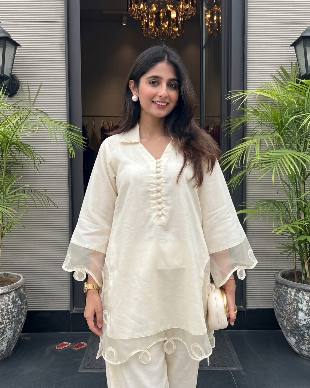 Fiora - Soft Blush White Luxury Co-Ord Set