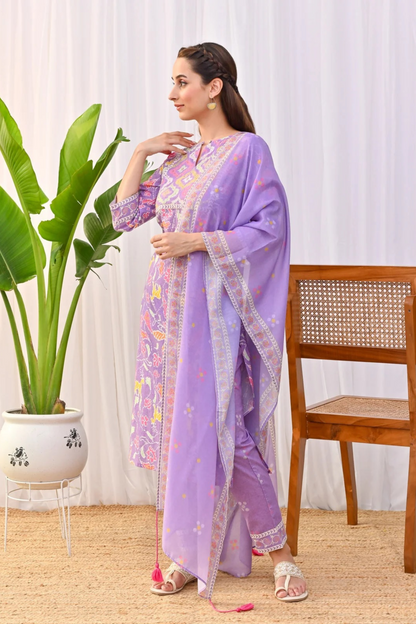 Rajasi  - Lavender Bliss - Cotton Printed Traditional Set