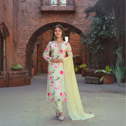 Floral Elegance - Designer Cotton Suit