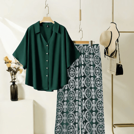 Casual Green Minimal Printed Plazzo Set