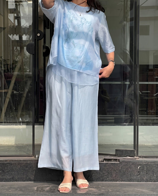 Oryxen - Sky Tissue Blend Layered Co-ord Set with Viscose Inner