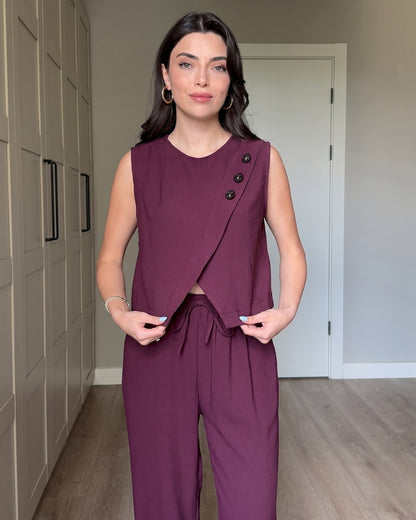 Jiya - Wine Elegance Luxe Sleeveless Co-Ord Set