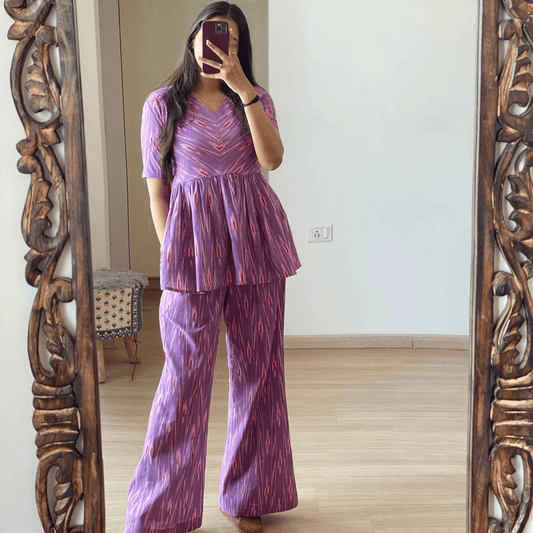 Chevron Purple Print 2 PIECE SET with Flared Pants