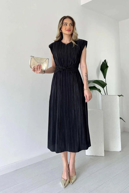 Nyxa Pleated Dress – Black