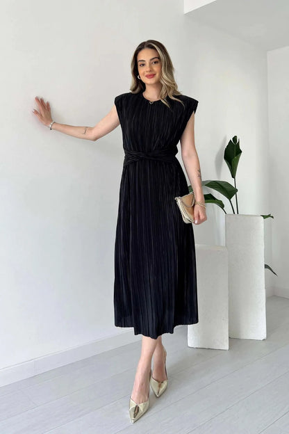 Nyxa Pleated Dress – Black