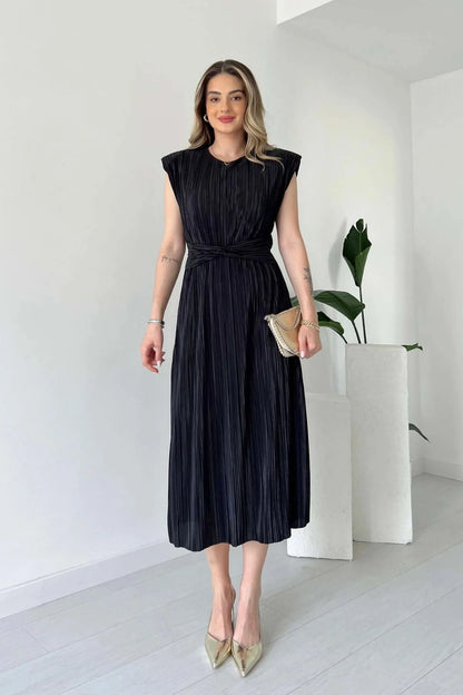 Nyxa Pleated Dress – Black