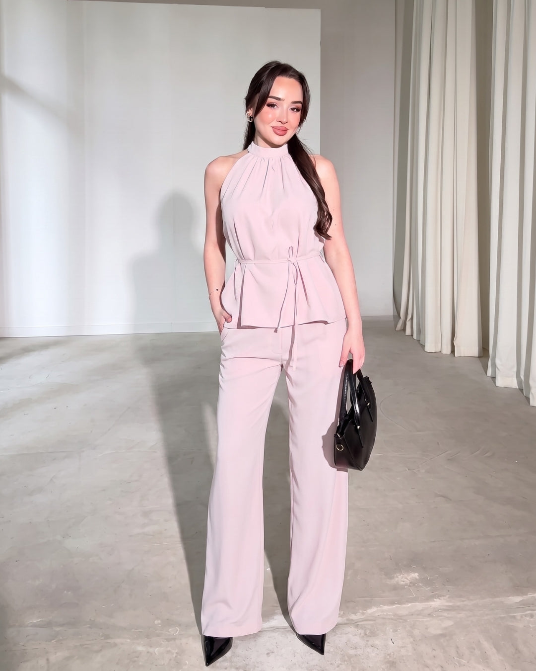 Amaya - Pink Luxe Halter Neck Trouser Co-Ord Set