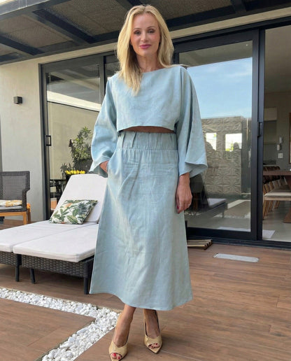 Noor Bottle Blue Cotton Linen Co-ord Set