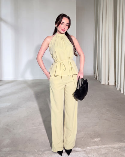 Amaya - Yellow Luxe Halter Neck Trouser Co-Ord Set