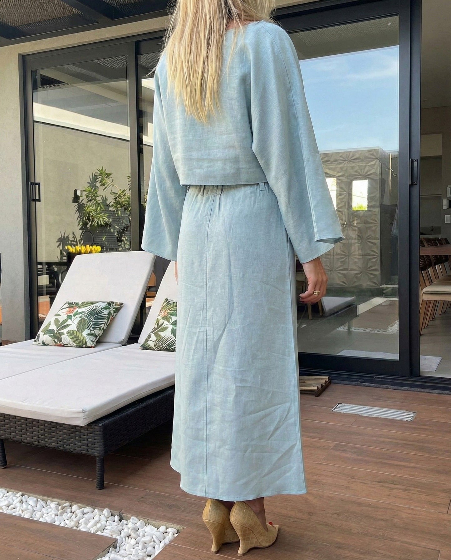 Noor Bottle Blue Cotton Linen Co-ord Set