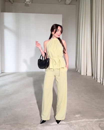 Amaya - Yellow Luxe Halter Neck Trouser Co-Ord Set